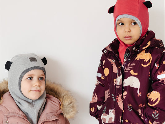 Luxury BEAR Cotton Kids Balaclava – Grey | Autumn/Winter/Spring Hat – BUBOO