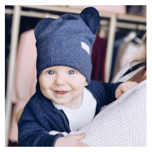 BEAR Blueberry Double Cotton Beanie with Teddy Ears