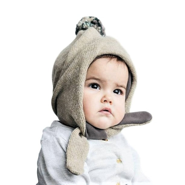 POMPOM winter double layered wool beanie sand