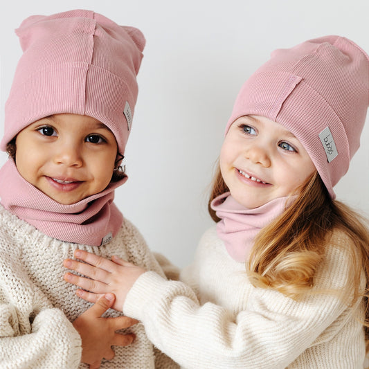 TRENDY Ribbed Cotton Kids Beanie – Ash Rose | Spring/Autumn Hat – BUBOO