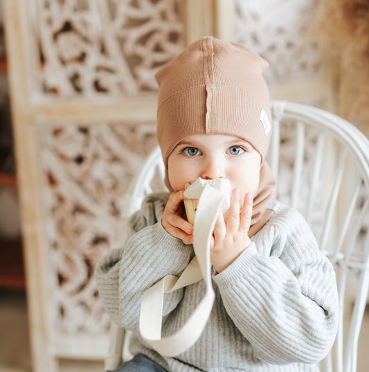 TRENDY Double-Layer Ribbed Cotton Kids Beanie – Cocoa | Autumn/Spring Hat – BUBOO