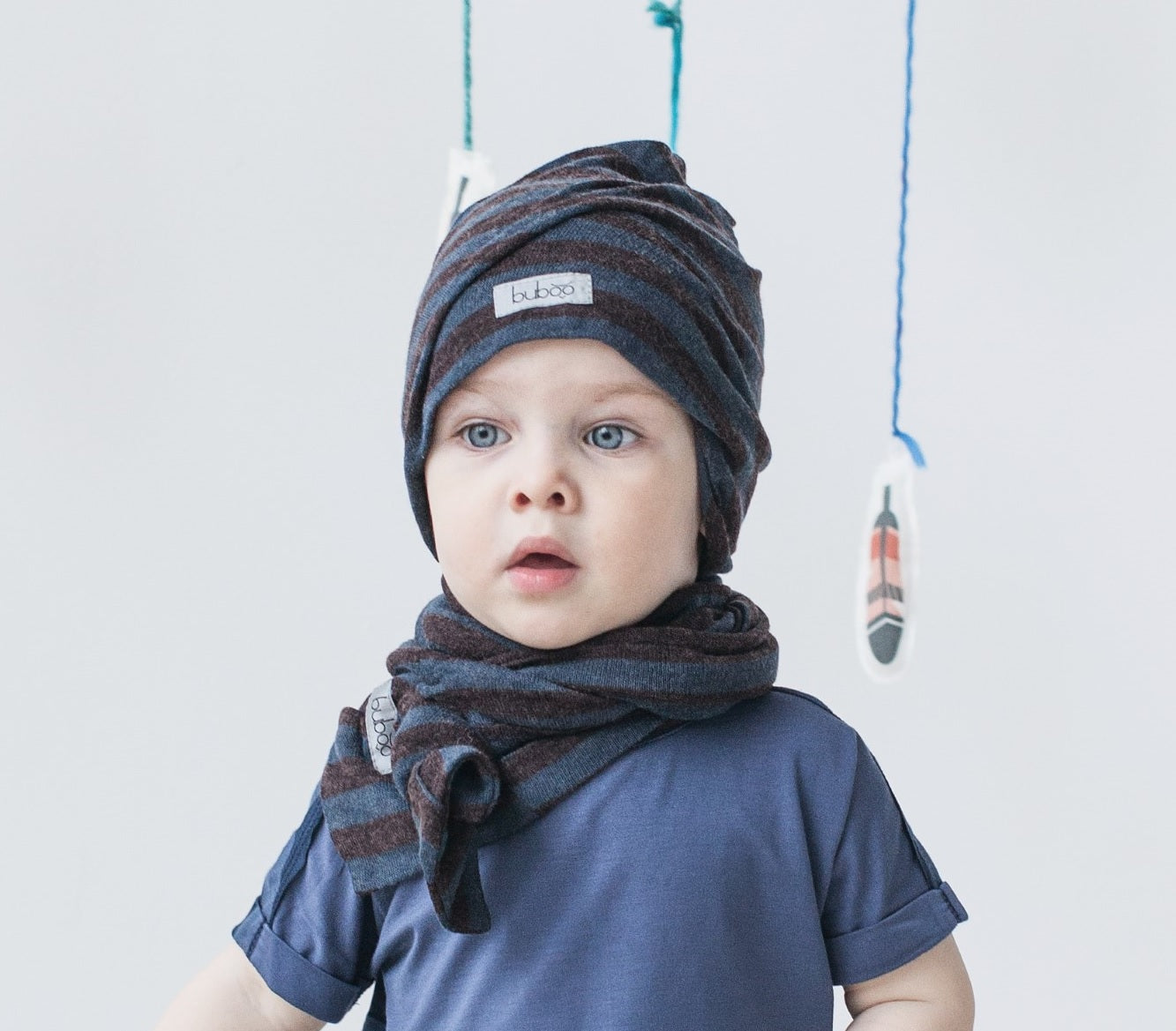 Screw2 Beanie – Stripes (Mocha/Blue) | Double-Layer Twisted Hat for All Ages