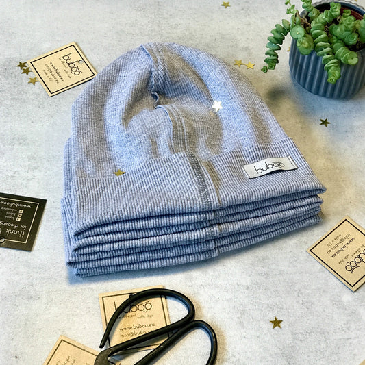 TRENDY Ribbed Cotton Kids Beanie – Mist | Spring/Autumn Hat – BUBOO