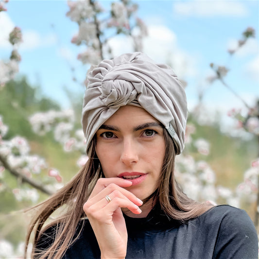 Summer thin beanie turban KNOT - Latte 2
