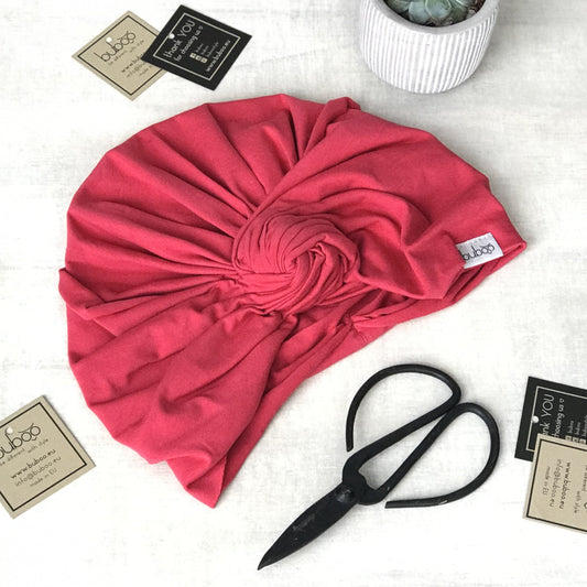 Summer thin beanie turban KNOT - pink raspberry