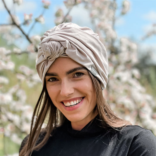 Summer thin beanie turban KNOT - Latte 2