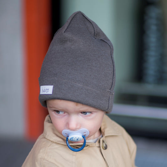 TRENDY Double-Layer Ribbed Cotton Kids Beanie – Dark Grey | Autumn/Spring Hat – BUBOO