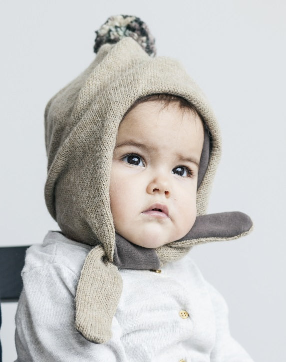 POMPOM winter double layered wool beanie sand