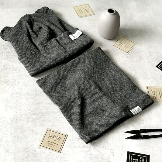 BEAR Dark gray Cotton Beanie with Teddy Ears