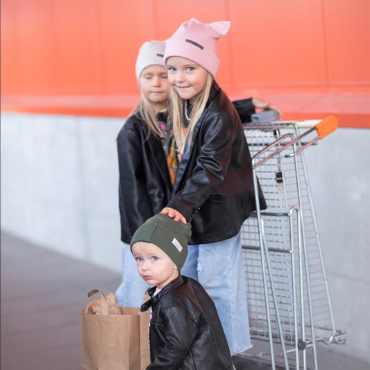 TRENDY Double-Layer Ribbed Cotton Kids Beanie – Khaki | Autumn/Spring Hat – BUBOO