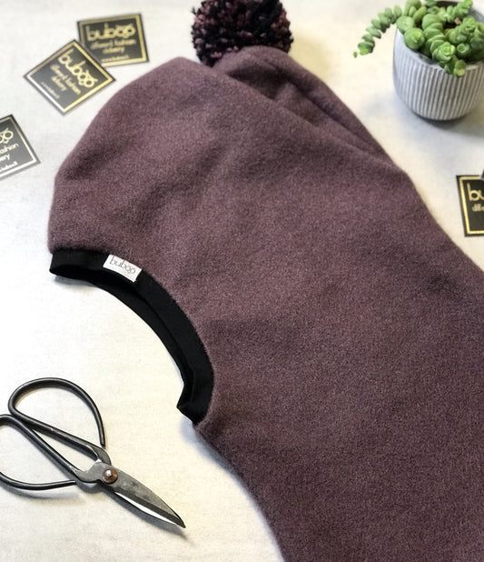 Stylish fall winter mohera wool kids HELMET with pompom eggplant