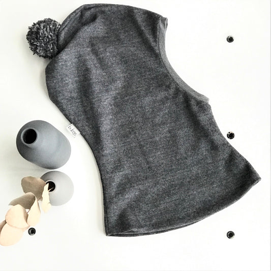 Stylish fall winter wool kids HELMET with pompom DARK GREY