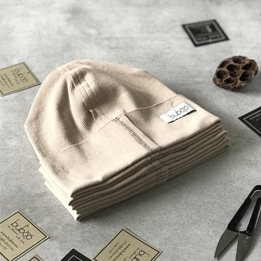 TRENDY Ribbed Cotton Kids Beanie – Cream | Spring/Autumn Hat – BUBOO