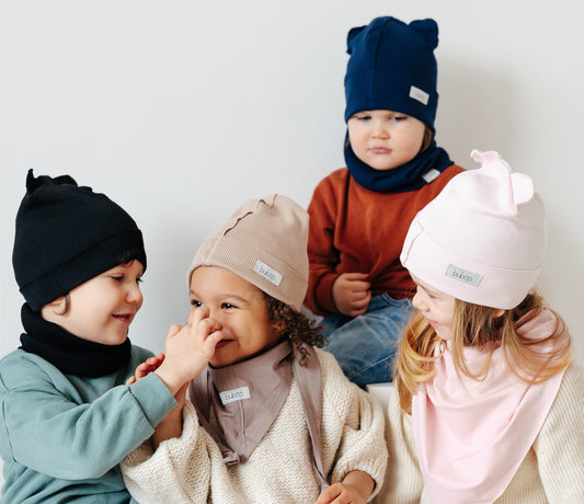 BEAR Charcoal black Double Cotton Beanie with Teddy Ears