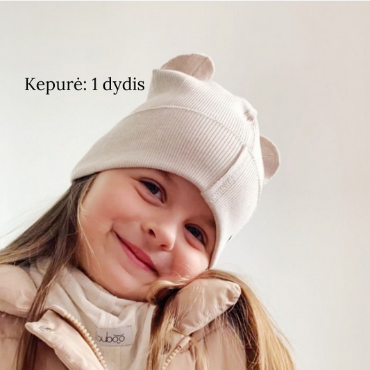 BEAR Cotton Baby Beanie with Teddy Ears – Sand | Ribbed One Layer Hat – BUBOO