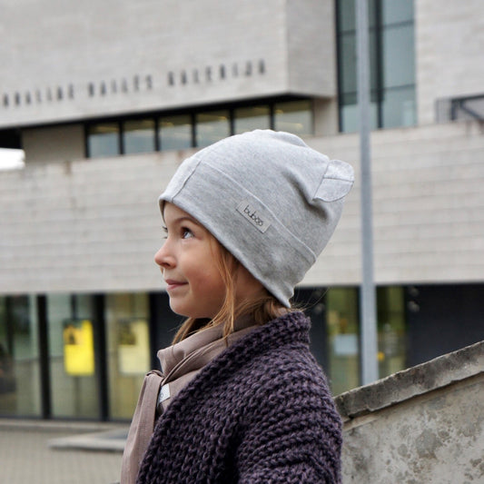 BEAR Cotton Baby Beanie with Teddy Ears – Mist | Ribbed One Layer Hat – BUBOO