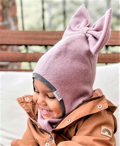 Stilingas patogus rudeninis žieminis moheros vilnos vaikiškas šalmukas FASHIONISTA Pelenų rožė