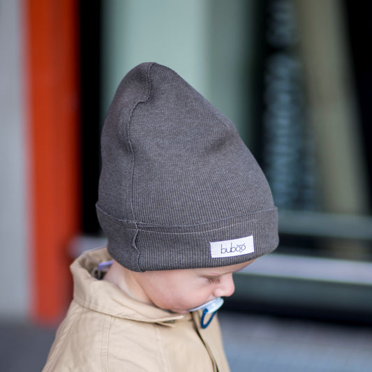 TRENDY Ribbed Cotton Kids Beanie – Khaki | Spring/Autumn Hat – BUBOO