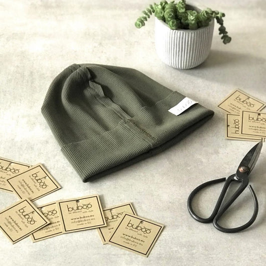 TRENDY Ribbed Cotton Kids Beanie – Khaki | Spring/Autumn Hat – BUBOO