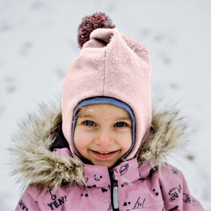 Kids’ Wool Balaclava with Pompom – Mohair – Pink