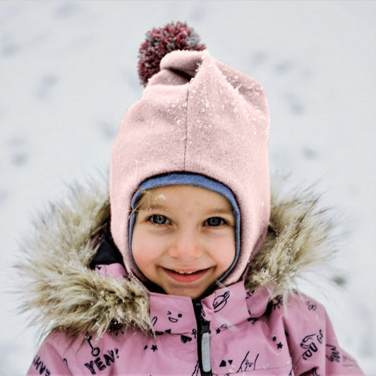 Kids’ Wool Balaclava with Pompom – Mohair – Pink
