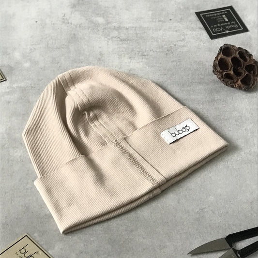 TRENDY Ribbed Cotton Kids Beanie – Cream | Spring/Autumn Hat – BUBOO
