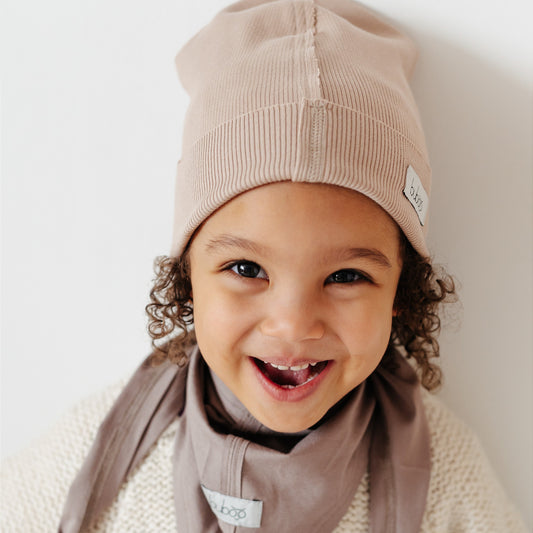 TRENDY Ribbed Cotton Kids Beanie – Cocoa | Spring/Autumn Hat – BUBOO