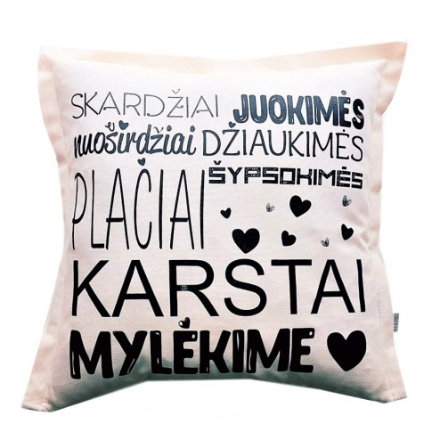 Interior pillow with print MYLIU TAVE, creamy