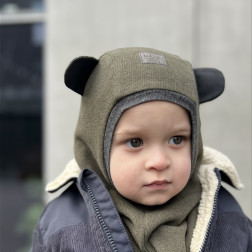 Vaikiška kepurė šalmukas pavasariui / rudeniui / žiemai Bear BUBOO luxury, chaki