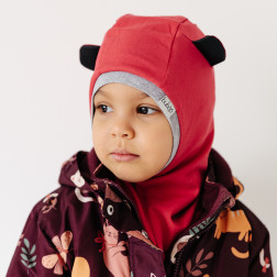 Vaikiška dviguba medvilninė kepurė šalmukas pavasariui / rudeniui BEAR, Avietė - rožinė