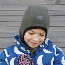 Vaikiška kepurė šalmukas pavasariui / rudeniui / žiemai BUBOO luxury, chaki