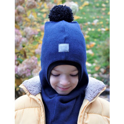 Vaikiškas šalmukas rudeniui žiemai pavasariui BUBOO luxury su bumbulu - Mėlyna