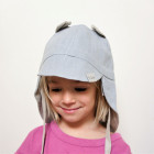 BEAR BEAR vasarinė vaikiška kepurė su snapeliu , raišteliais ir kaklo apsauga (minkštinto lino) melsvasummer kids beanie with visor, laces and neck protection (softened linen) - baby blue