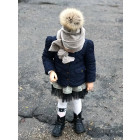 SCREW POMPOM double layered velour beanie sand with light fur pompom