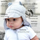 BEAR vasarinė vaikiška kepurė su snapeliu , raišteliais ir kaklo apsauga (100% medvilninė) 