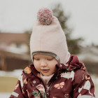 Stilingas patogus HELMET rudeninis žieminis moheros vilnos vaikiškas šalmukas su bumbulu, rožinė