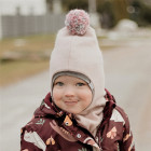 Stilingas patogus HELMET rudeninis žieminis moheros vilnos vaikiškas šalmukas su bumbulu, rožinė