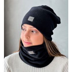Moteriška dviguba kepurė rudeniui / žiemai / pavasariui BUBOO luxury - Juoda