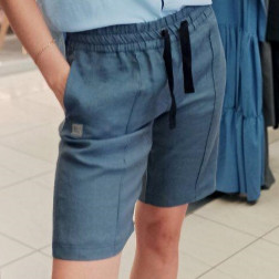 Moteriški stilingi minkštinto lino laisvalaikio šortai BUBOO active, džinsinė spalva